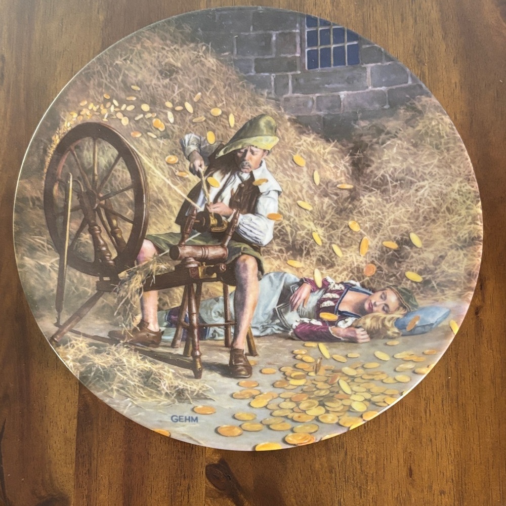 Rumpelstilzchen Decorative Plate with Spinning Wheel Scene